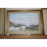 WATERCOLOUR OF A HARBOUR SCENE IN GILT FRAME