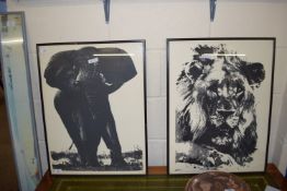 PAIR OF SCREEN PRINTS OF AN ELEPHANT AND A LION