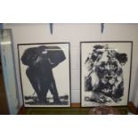 PAIR OF SCREEN PRINTS OF AN ELEPHANT AND A LION