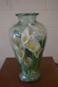 LARGE GLASS VASE CONTAINING FAUX FLOWERS AND STONES, 45CM HIGH