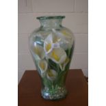 LARGE GLASS VASE CONTAINING FAUX FLOWERS AND STONES, 45CM HIGH