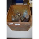 TIN BOX CONTAINING VINTAGE GLASS BOTTLES