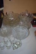 GLASS WARES TO INCLUDE LEAF PATTERN DISHES ETC