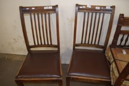 TWO PAIRS OF EARLY 20TH CENTURY WOODEN DINING CHAIRS, ONE PAIR WITH FLORAL UPHOLSTERY