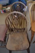 PAIR OF STICK BACK STAINED WOOD DINING CHAIRS, 88CM HIGH