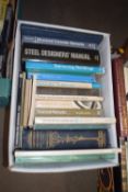 BOX OF MIXED BOOKS - STRUCTURAL MECHANICS, STEEL DESIGNERS MANUAL, STRUCTURAL CONCRETE ELEMENTS ETC