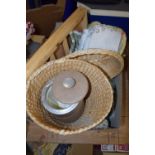 BOX CONTAINING FABRIC, WOVEN BASKETS ETC