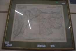 FRAMED MAP OF SOUTH AMERICAN STATES, NEW GRENADA AND VENEZUELA, 73 X 60CM