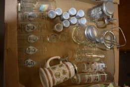 TRAY CONTAINING STEIN GLASSES, SHOT GLASSES ETC (ONE STEIN A/F)