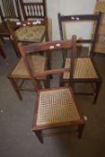 THREE STICK BACK AND RUSH SEATED WOODEN CHAIRS