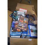 BOX CONTAINING MAINLY BLURAY DVDS, TOGETHER WITH A COLLECTION OF CDS