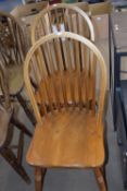 PAIR OF MODERN PINE STICK BACK DINING CHAIRS, 90CM HIGH