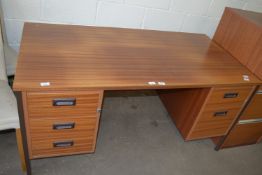 TEAK EFFECT TWIN PEDESTAL OFFICE DESK, WIDTH APPROX 150CM