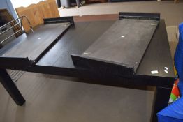 MODERN BLACK DINING TABLE WITH TWO LEAVES, 170CM WIDE WITHOUT LEAVES