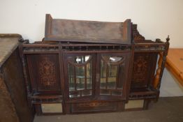 EDWARDIAN INLAID OVERMANTEL WITH CENTRAL BEVELLED EDGE GLASS DOORS, 126CM WIDE