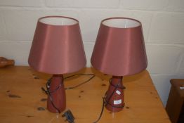 PAIR OF MODERN RED TABLE LAMPS, 43CM HIGH INCLUDING SHADE