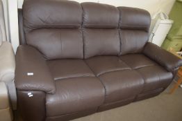 MODERN THREE SEATER BROWN LEATHER SOFA, 194CM WIDE