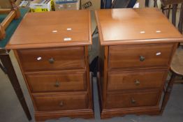 PAIR OF REPRODUCTION THREE-DRAWER BEDSIDE CABINETS, 73CM HIGH