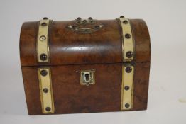 19th century walnut casket caddy with ivory banding and ivory escutcheon, the interior blue lined