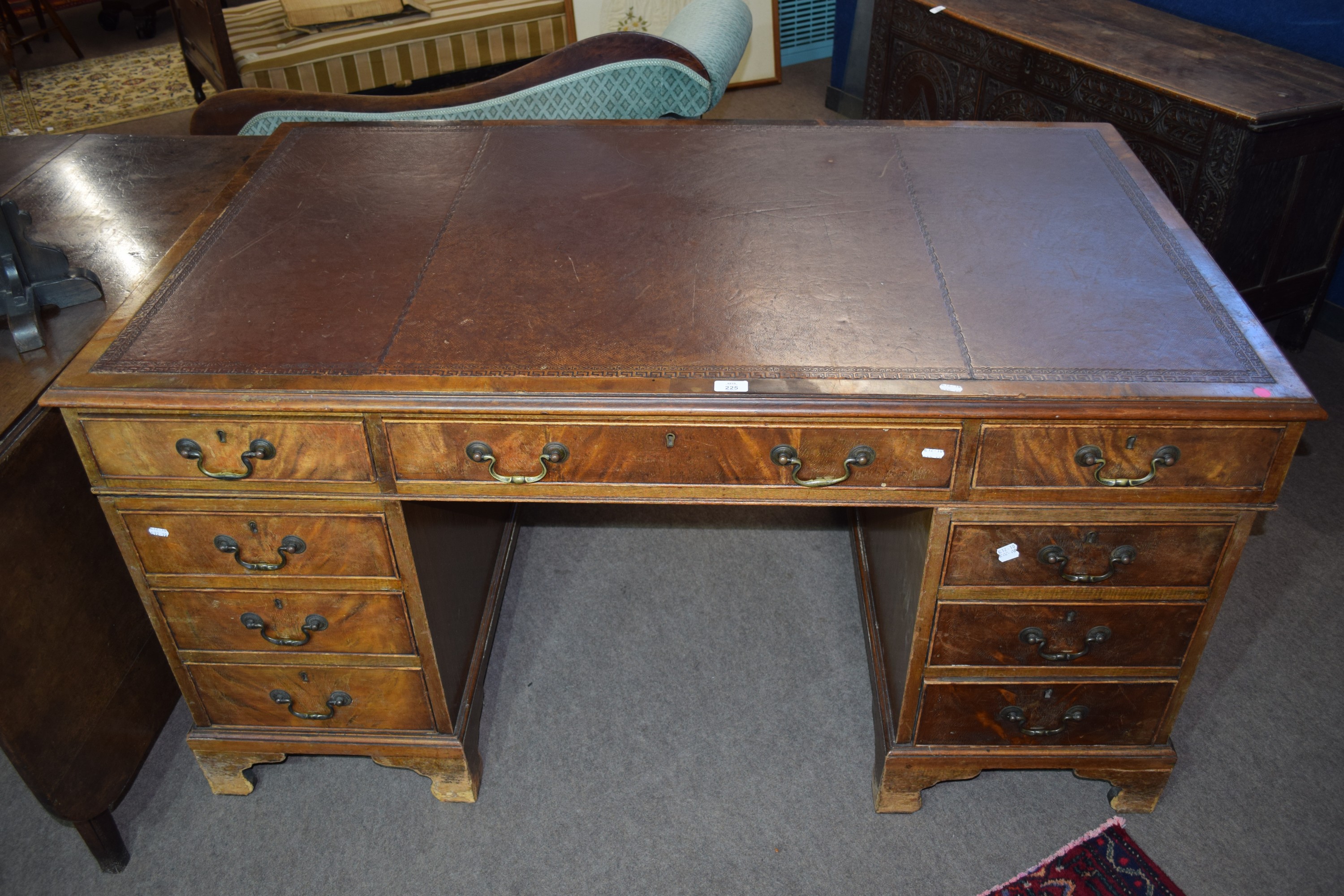 19th century leather top mahogany twin pedestal desk, the central drawer flanked by two pedestals of - Image 2 of 2