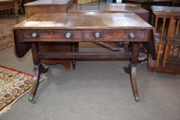 19th century mahogany sofa table of typical form with two drawers beneath, width approx 105cm