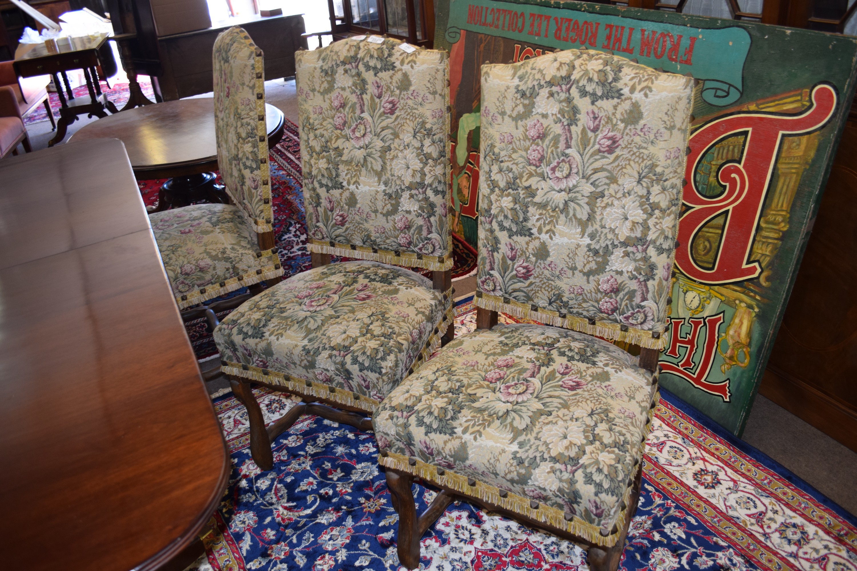 Set of six French style hardwood framed dining chairs, the backs and seats upholstered in floral - Image 2 of 2