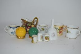 Group of Royal Worcester miniature wares including three tygs, two painted with bird decorations,