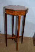 Small Edwardian inlaid octagonal table, approx 31cm