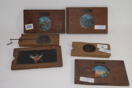 Collection of six wooden framed Magic Lantern Slides, including a sliding kaleidoscopic example (6)