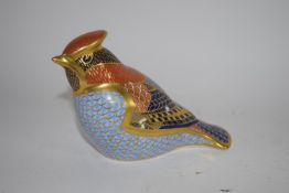 Royal Crown Derby Paperweight, formed as a seated bird, silver button