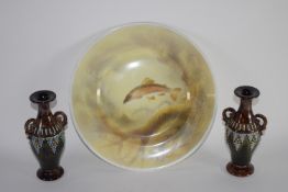 Royal Doulton plate decorated with a fish, signed J Birbeck Snr, the reverse with factory mark and