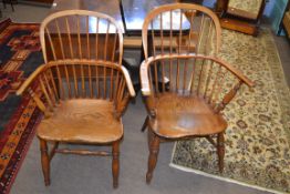 Pair of 19th century elm Windsor chairs, approx 62cm width