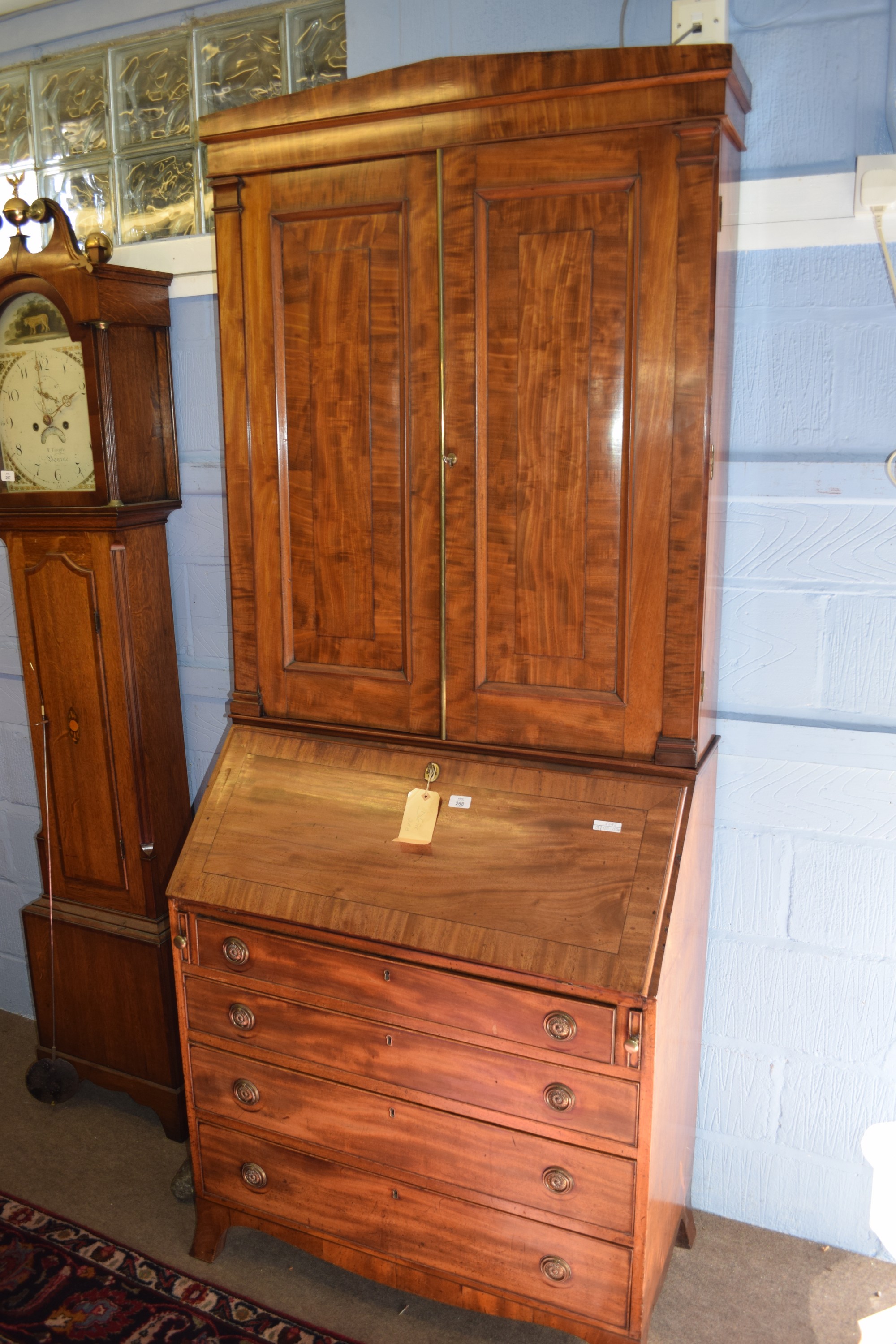 Mid-19th century mahogany bureau bookcase, the fall front interior partially fitted, raised over - Image 2 of 2