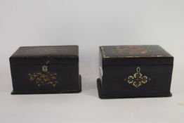 Two Victorian papier mache Tea Caddies, each with typical floral decoration to lid, one a/f