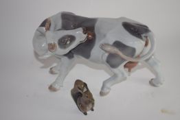 Large Royal Copenhagen model of a cow together with a further Copenhagen small model of a