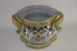 Large French faience jardiniere, decorated in typical fashion with factory marks to base, 25cm diam