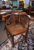 Leather upholstered corner chair, approx 72cm wide max