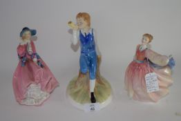 Three Royal Doulton figures including Top o the Hill, Gay morning and Little Boy Blue from the