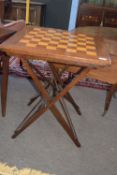 Fine early to mid 20th century marquetry folding games table, approx 61cm square