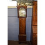 19th century oak cased longcase clock, featuring a hand painted dial with Arabic numerals, with