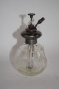 Cut glass globular Scent Bottle, with Birmingham hallmarked silver atomiser