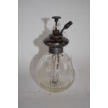 Cut glass globular Scent Bottle, with Birmingham hallmarked silver atomiser