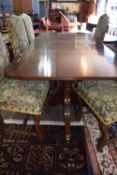 Mahogany twin pedestal two-piece dining table, approx 92 x 201cm