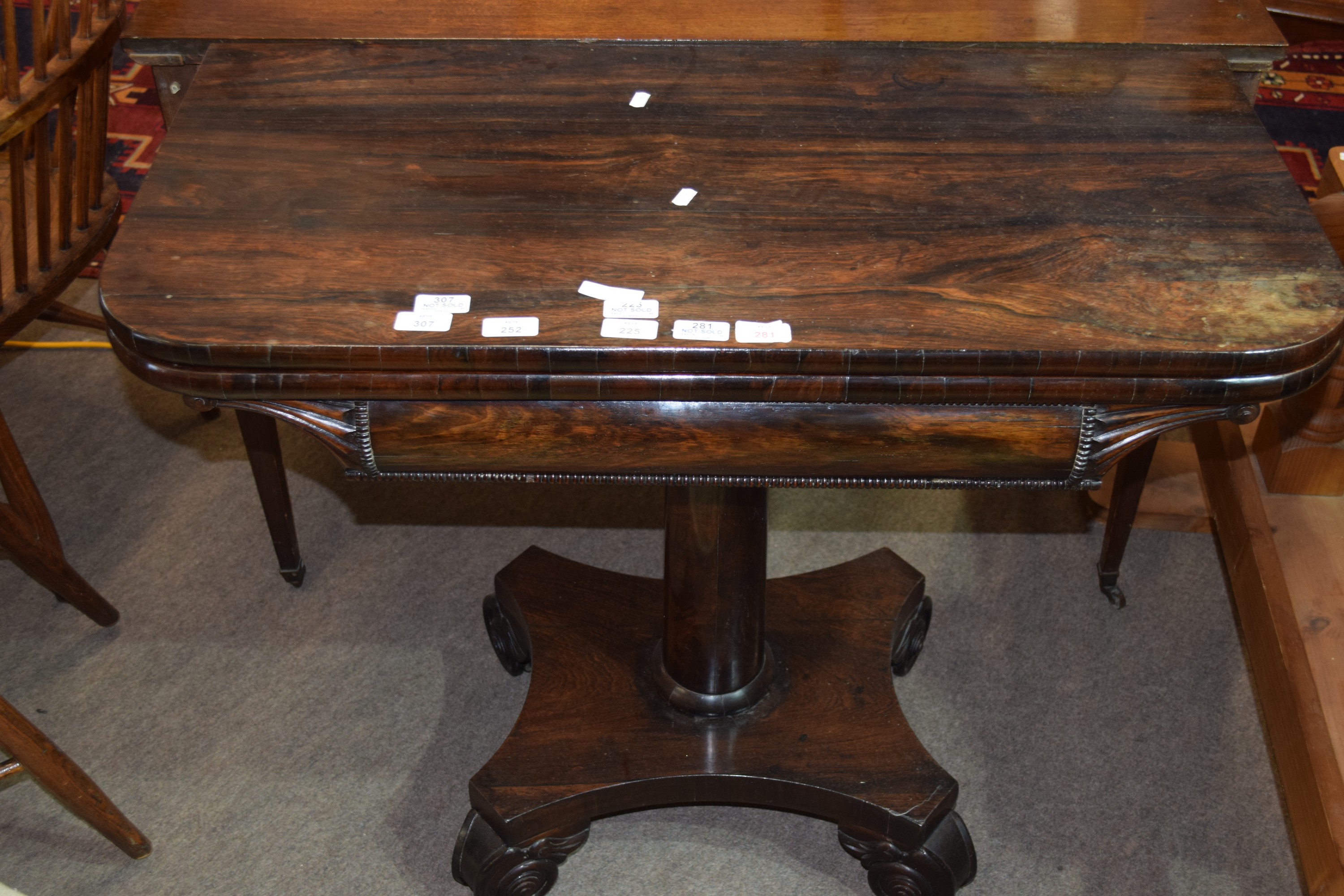 Early 19th century rosewood fold-top tea table, cylindrical column and quadruped base, 92.5cm wide - Image 2 of 3