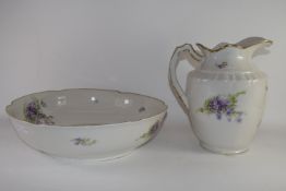 Wash Jug and Bowl set, decorated with printed floral sprays, stamp verso Comte Artois Limoges