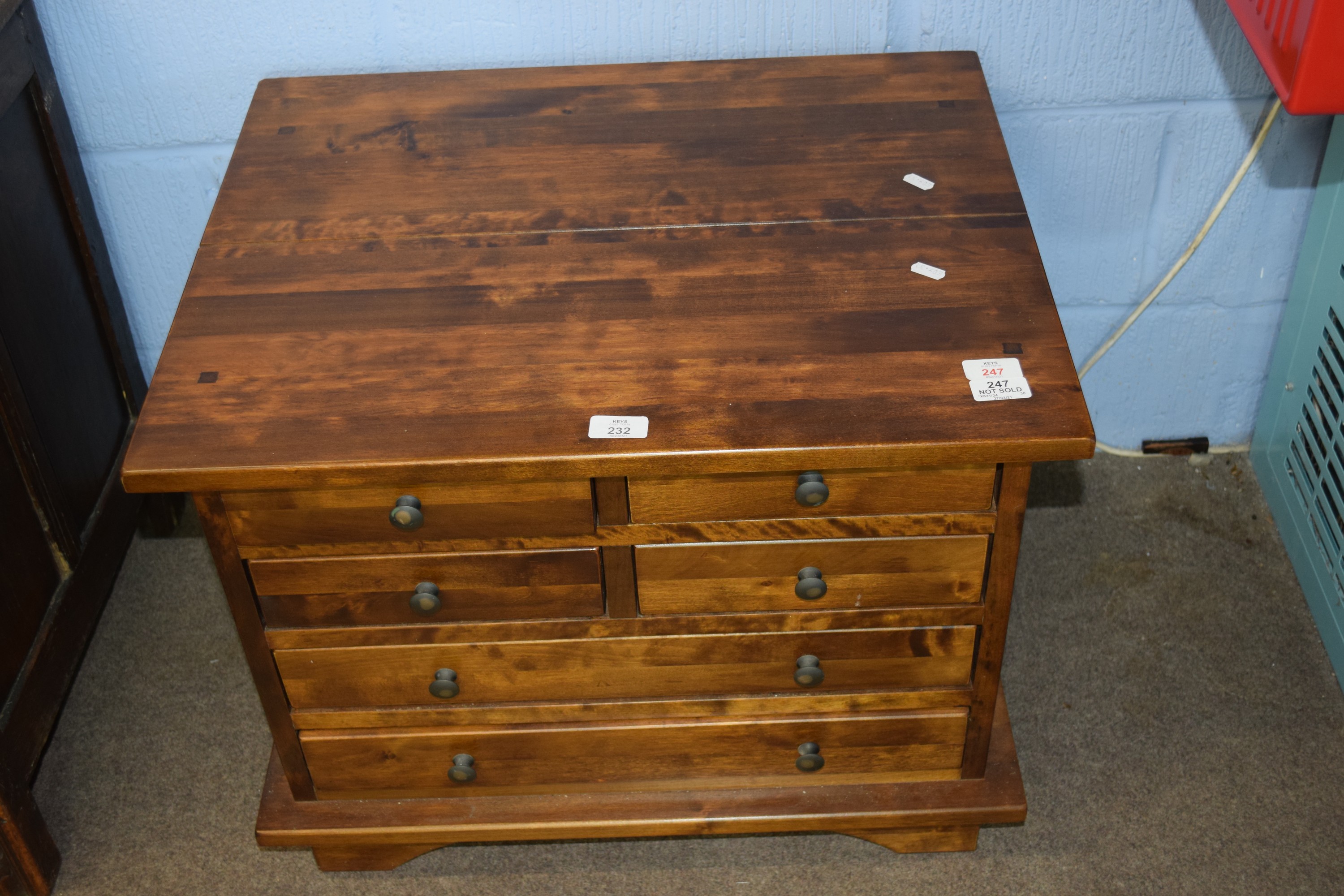 20th century hardwood chest of two, two and two drawers, with metal knob handles, 62cm wide x 50cm - Image 2 of 2