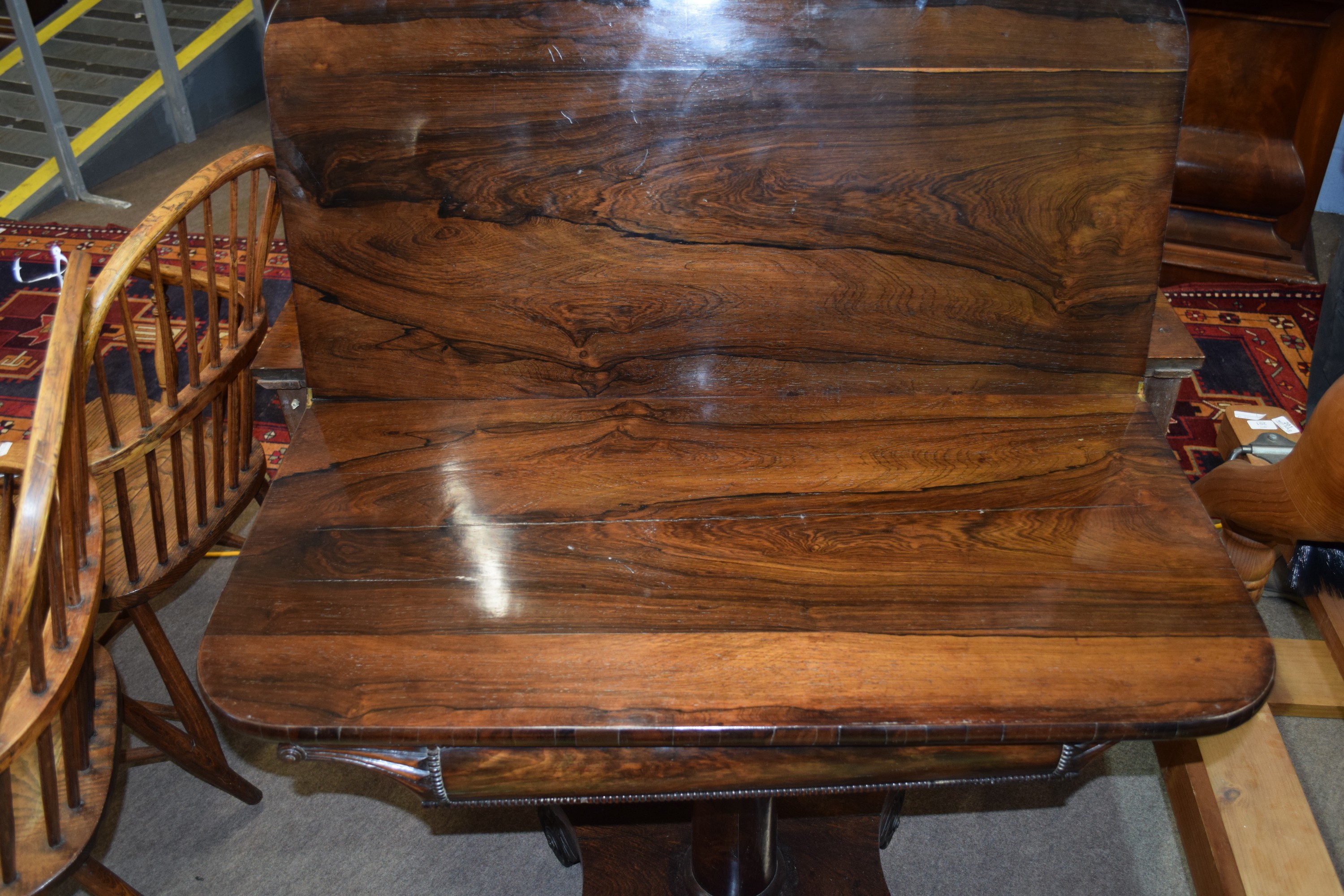Early 19th century rosewood fold-top tea table, cylindrical column and quadruped base, 92.5cm wide - Image 3 of 3