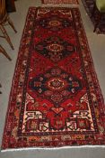 Rich red ground full pile Persian Hamadan Runner 286cm x 110cm approximately