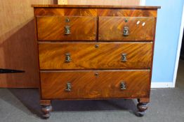 19th century Continental mahogany chest of two and two drawers with metal tab drop handles and