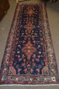 Blue ground full pile Iranian Runner cross medallion design 290cm x 106cm approximately